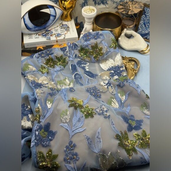 🆕 BRONX & BANCO 🧿 NWOT Dahlia Floral Gown, Baby Blue Multi Maxi - Sz M US 6 - Picture 13 of 15